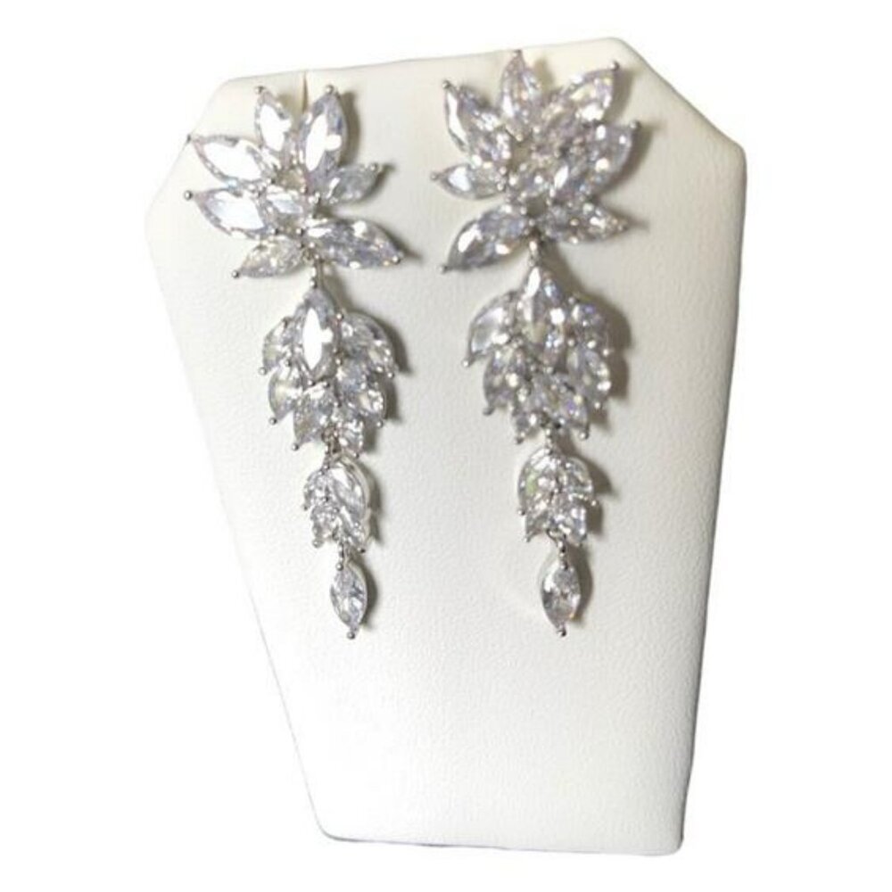 Silver Crystal Rhinestone Bridal Jewelry Dangle Earrings for Bride Prom Jewelry